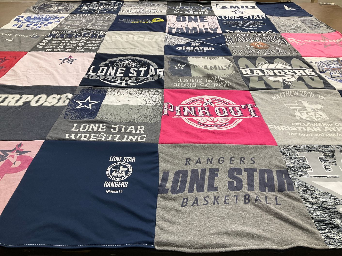 T-shirt quilt featuring lone star rangers basketball, lone star rangers wrestling by Wendy from TX
