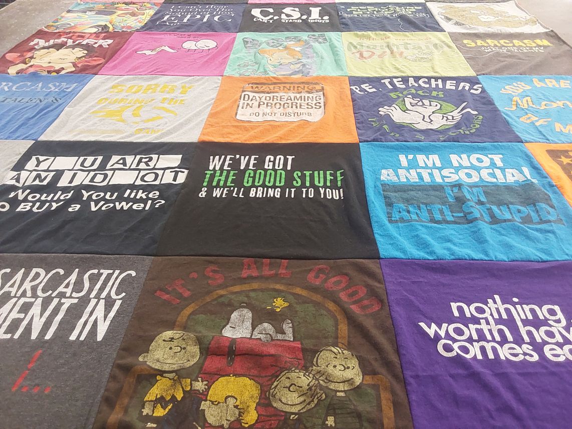 T-shirt quilt with humor, sarcasm themes by Lolita from IL