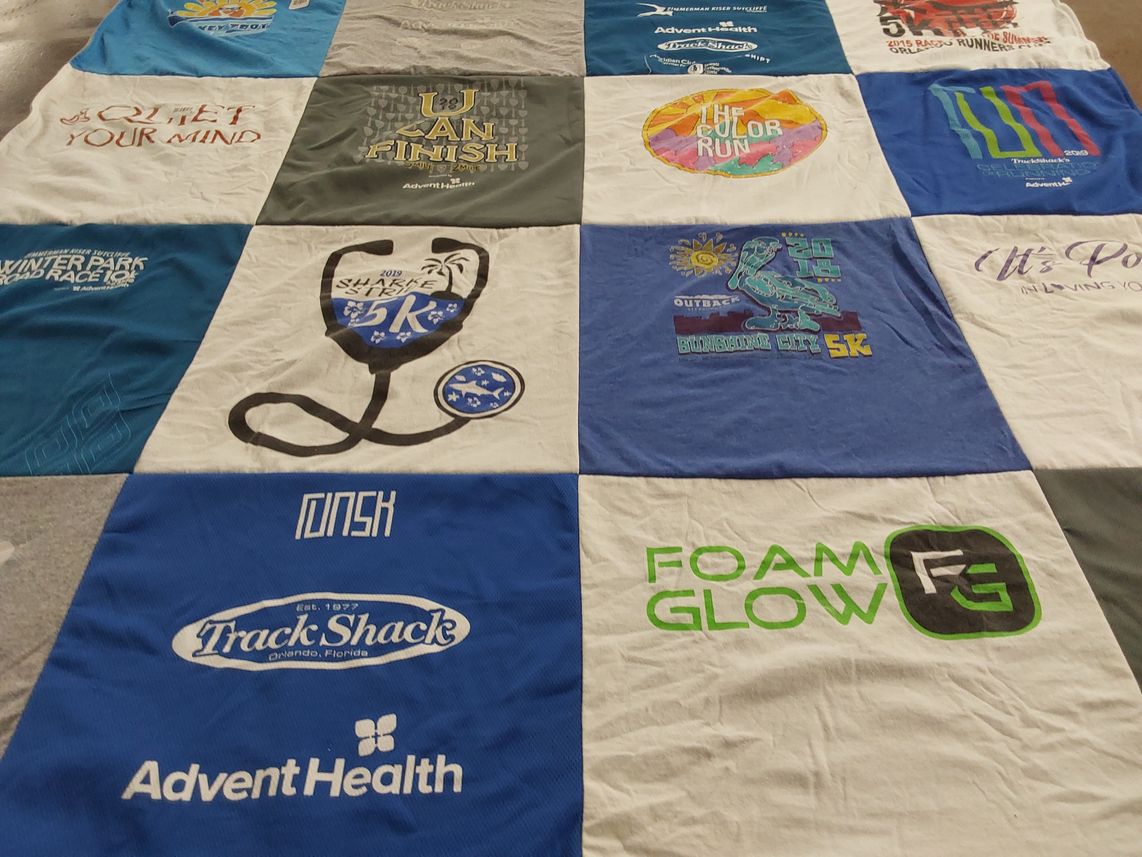 T-shirt quilt with running, health themes by Lisha from FL