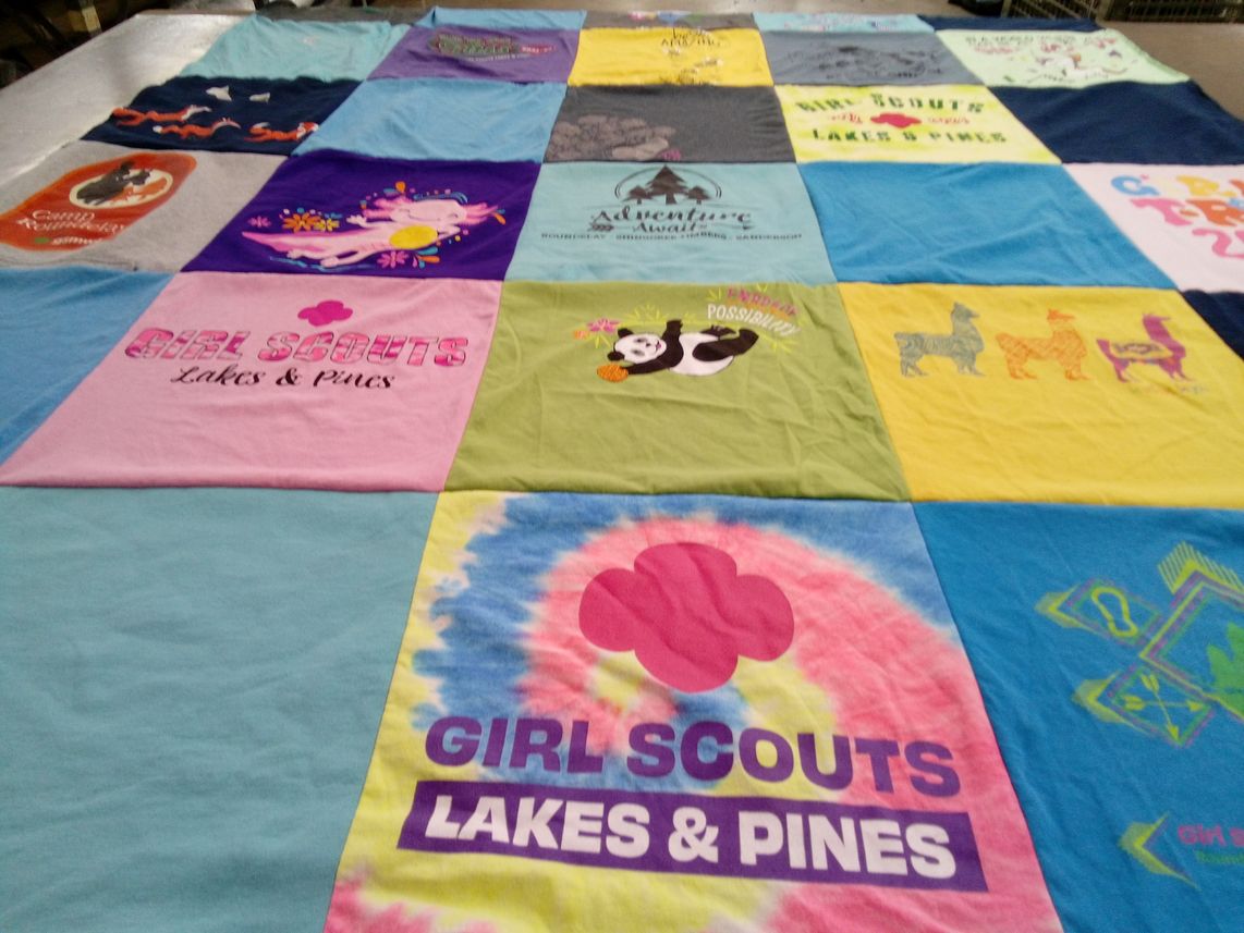 T-shirt quilt with scouting, outdoor themes by Reena from MN