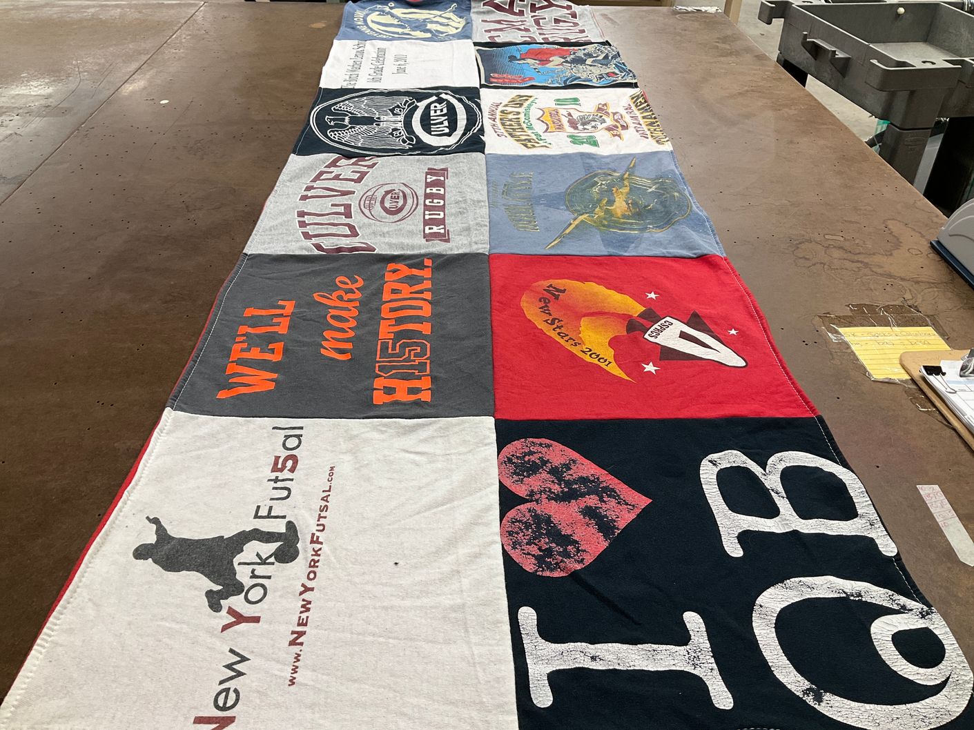 T-shirt quilt with futsal, sports themes by Sara from NY