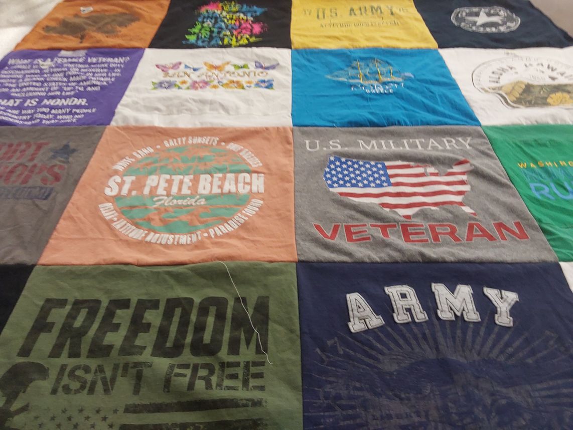 T-shirt quilt with military, veterans themes by LENORA from MD