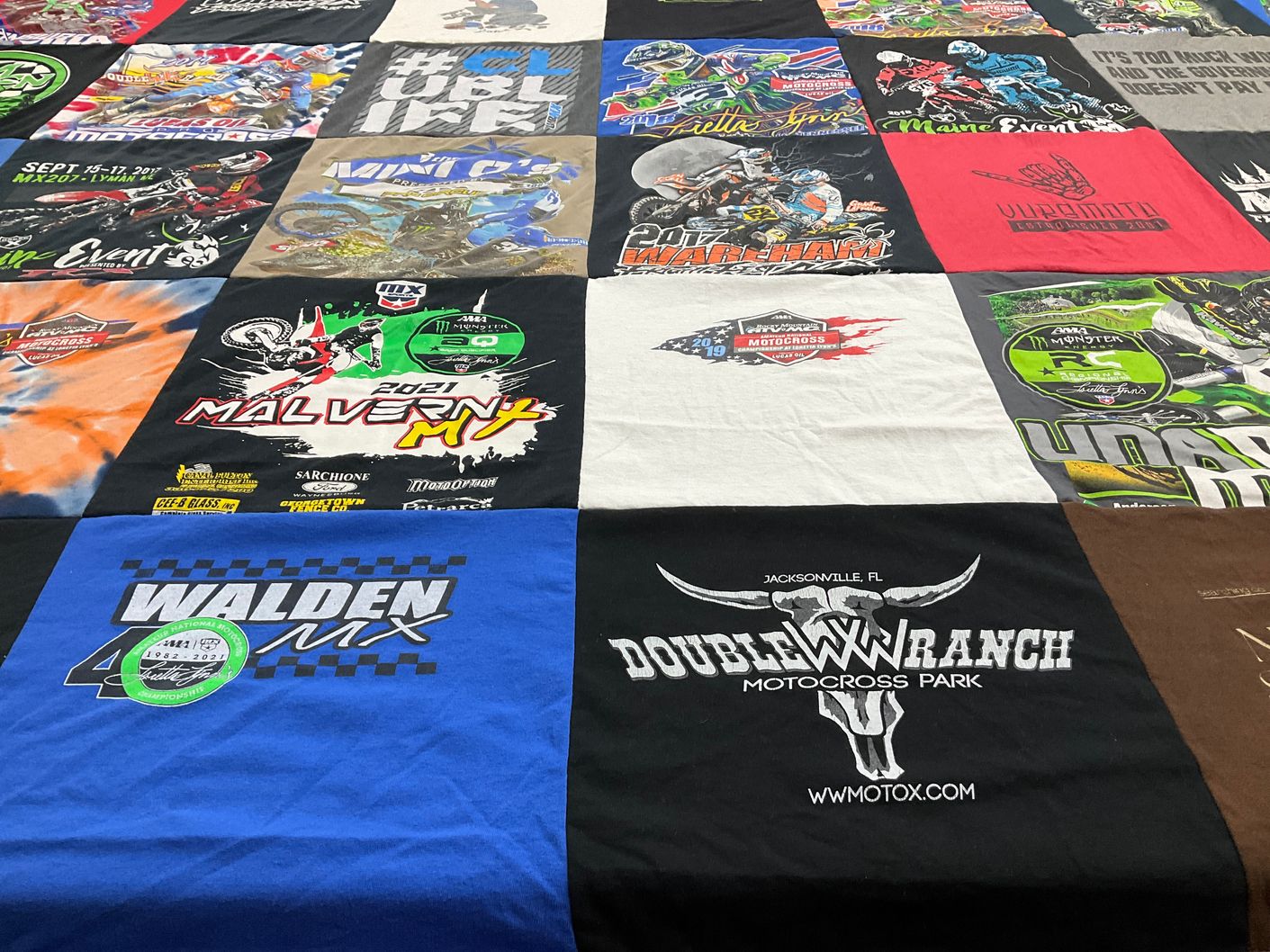 T-shirt quilt with motocross, racing themes by Jacki from MA