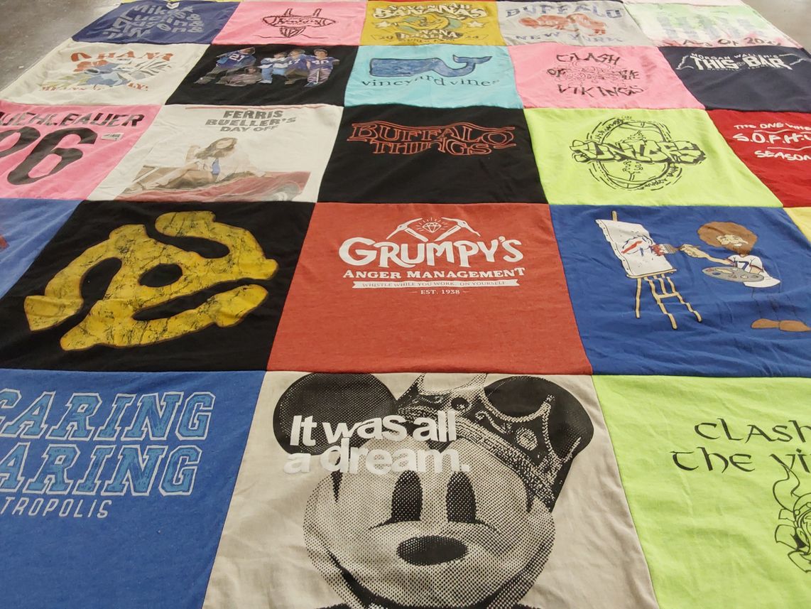 T-shirt quilt with movies, television themes by robyn from NY