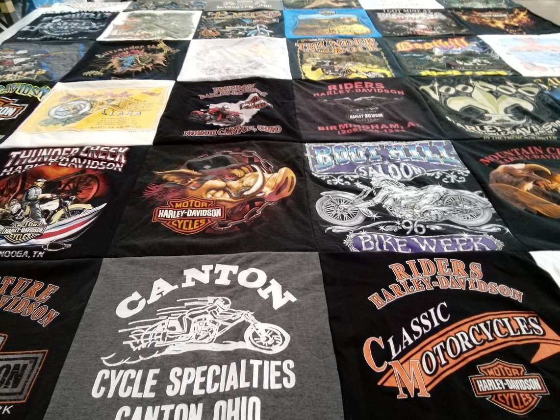 T-shirt quilt with motorcycles, riding themes by Daniel from TN