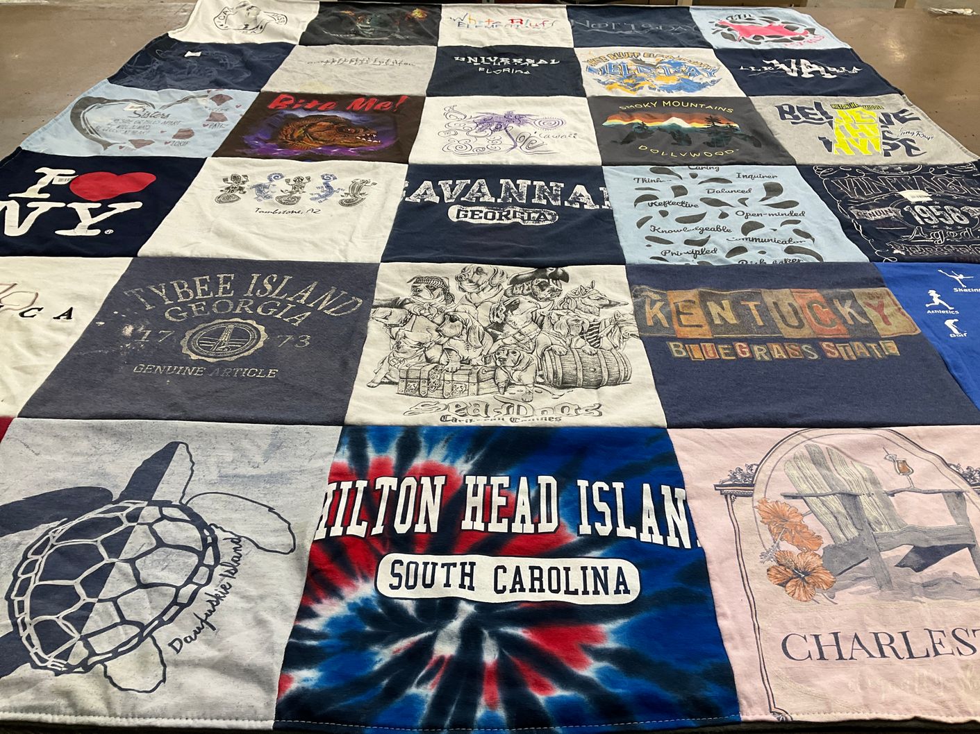 T-shirt quilt with travel, beach themes by Patrice from GA
