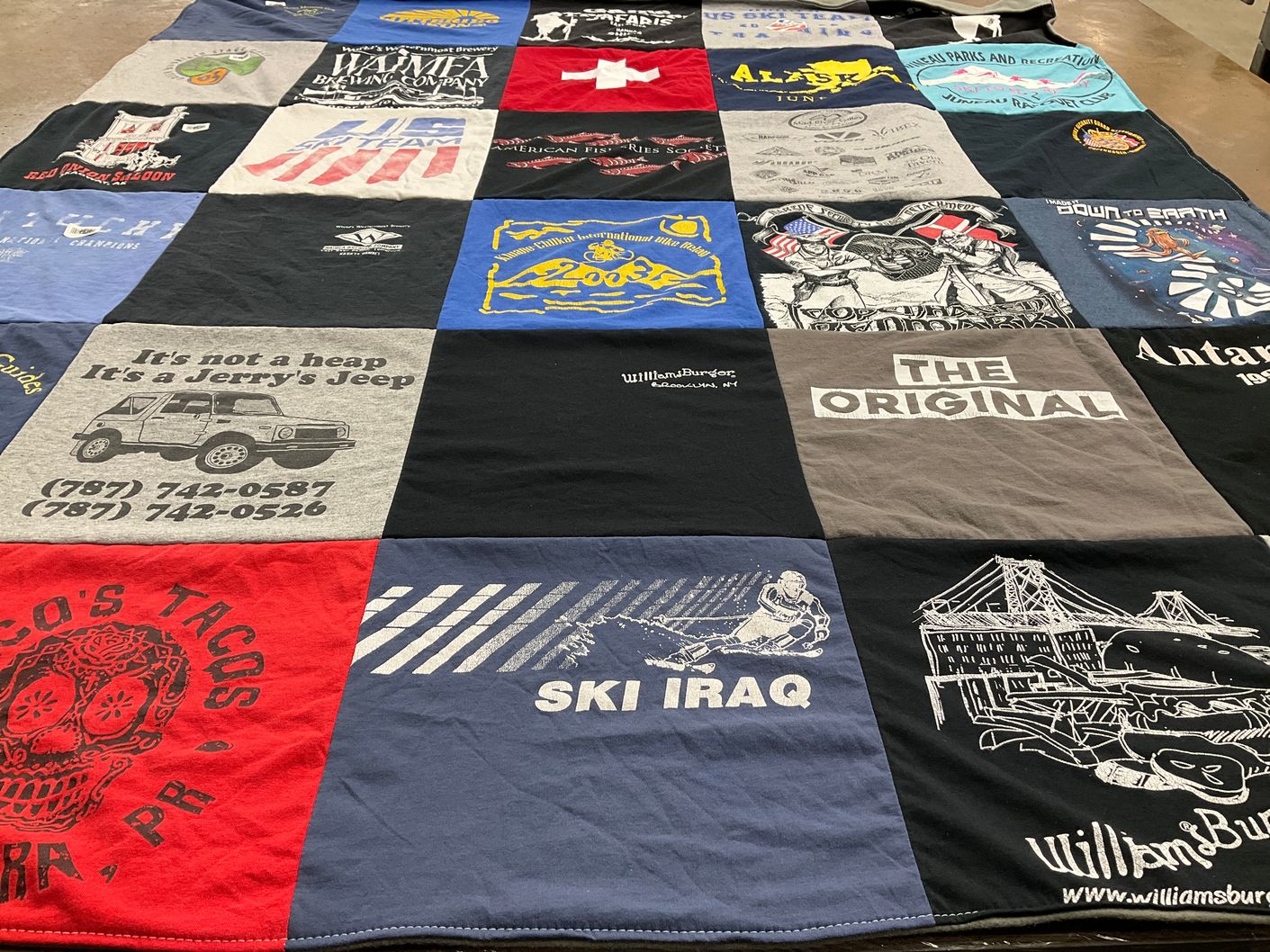 T-shirt quilt with outdoor activities, travel themes by Shieva from MA