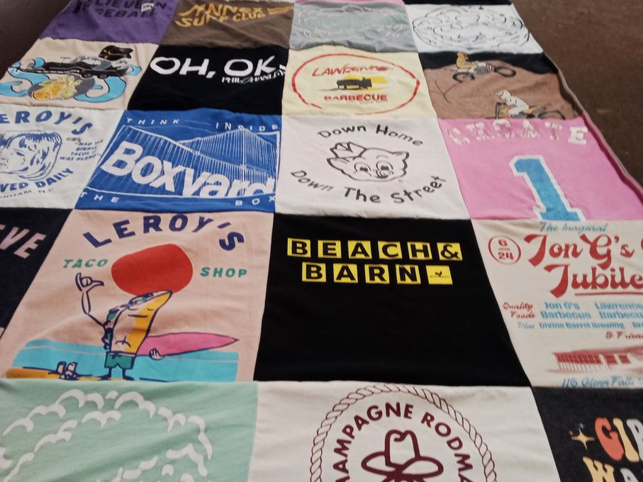 T-shirt quilt with barbecue, tacos themes by Kathleen from NC