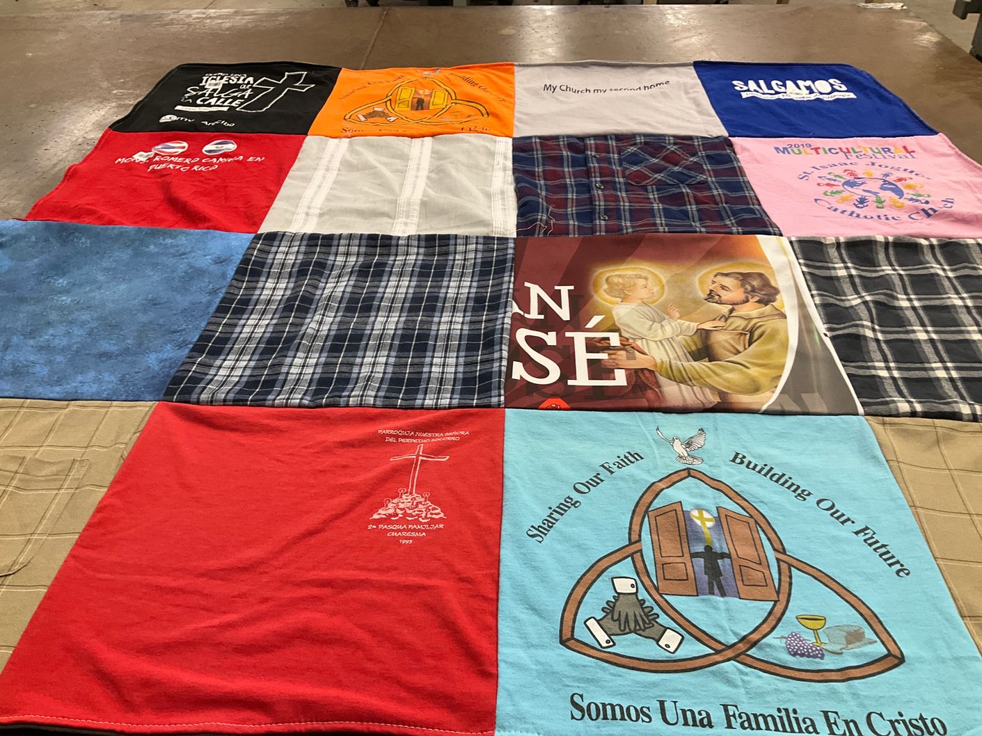 T-shirt quilt with religion, faith themes by Linda from FL