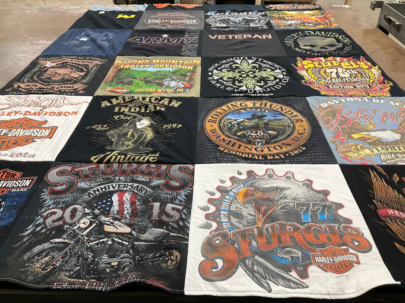 T-shirt quilt with motorcycle, biking themes by Robin from MI