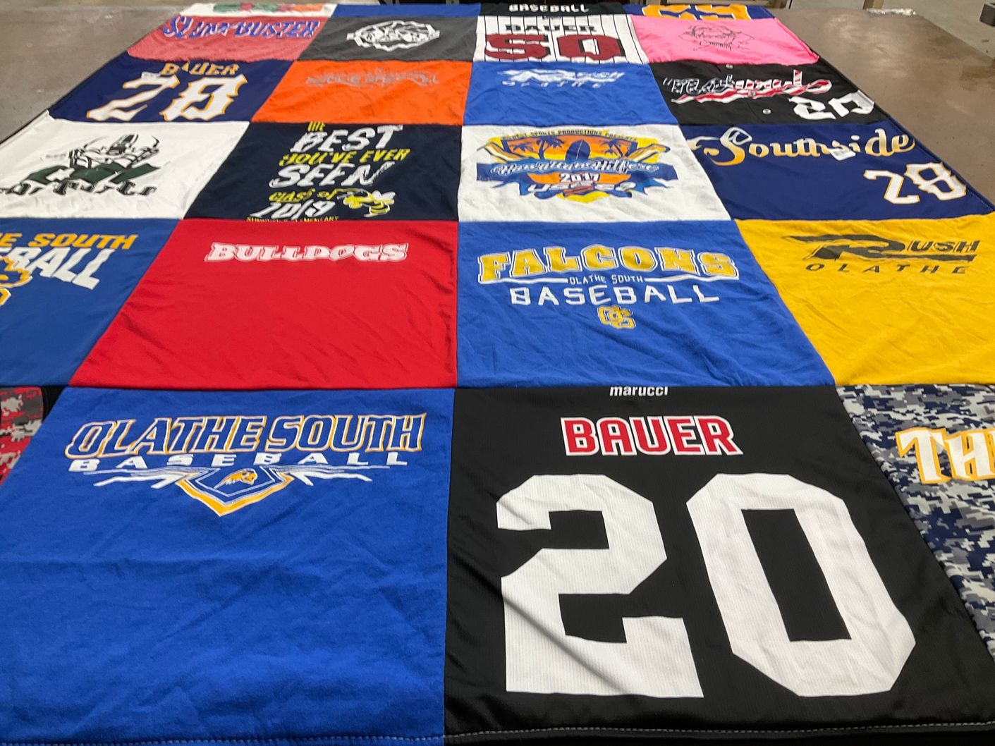T-shirt quilt featuring olathe south baseball by Amy from KS