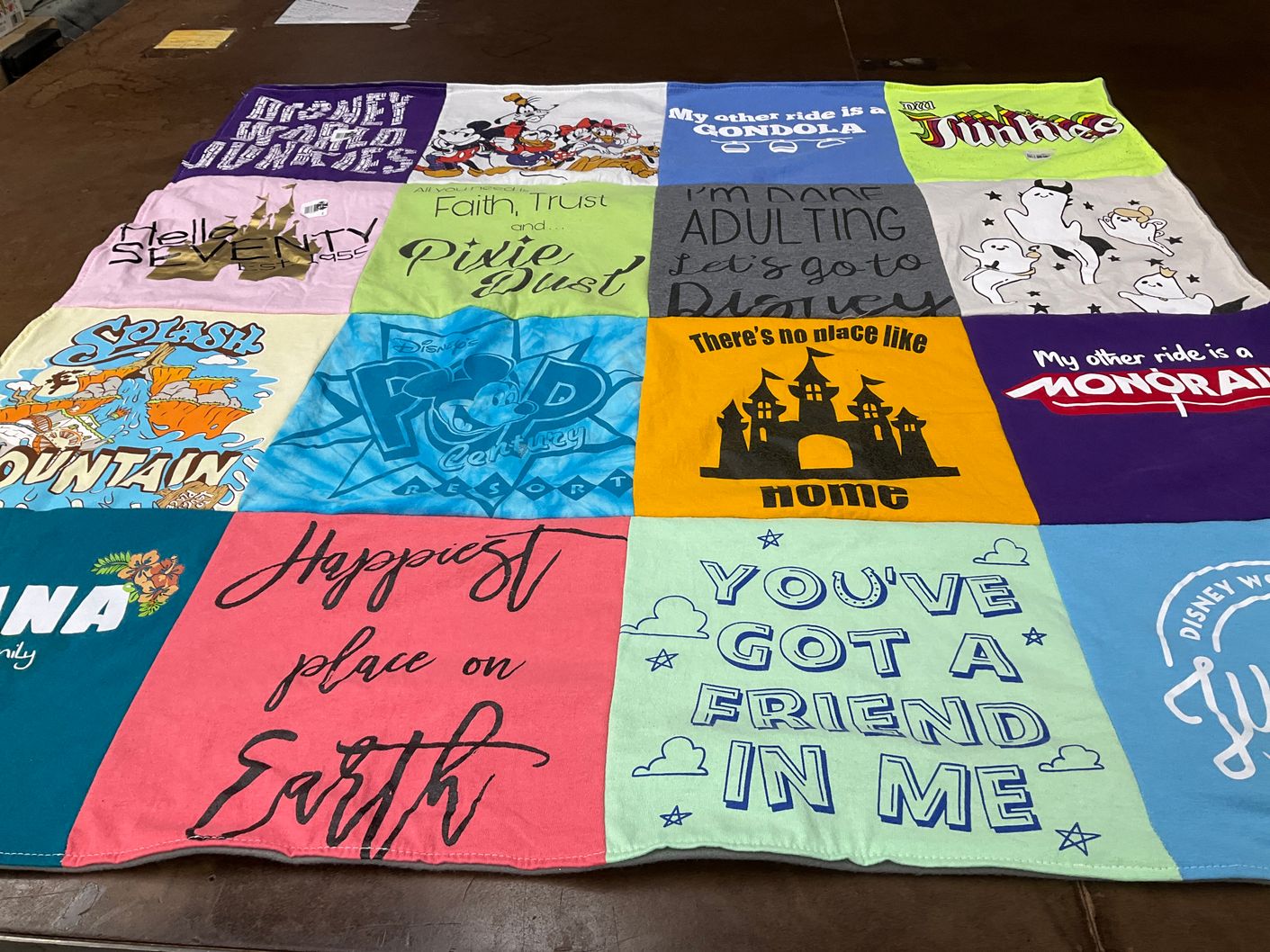 T-shirt quilt with disney, humor themes by Regina from NY