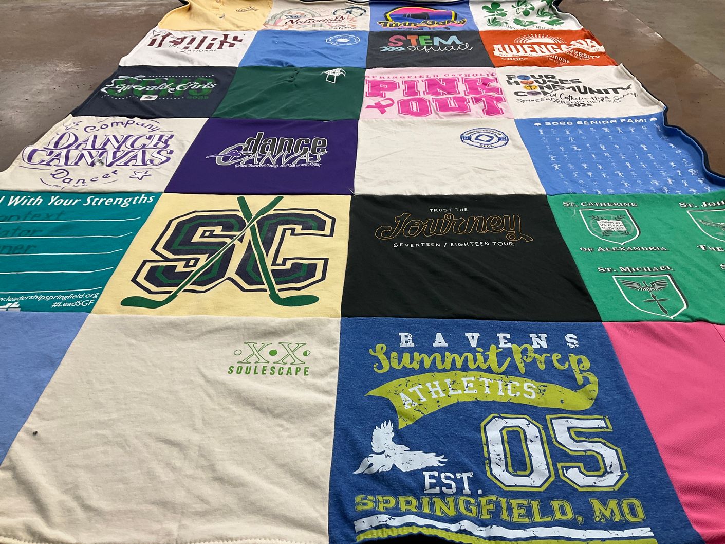 T-shirt quilt from summit prep, st. catherine's college by Melissa from MO