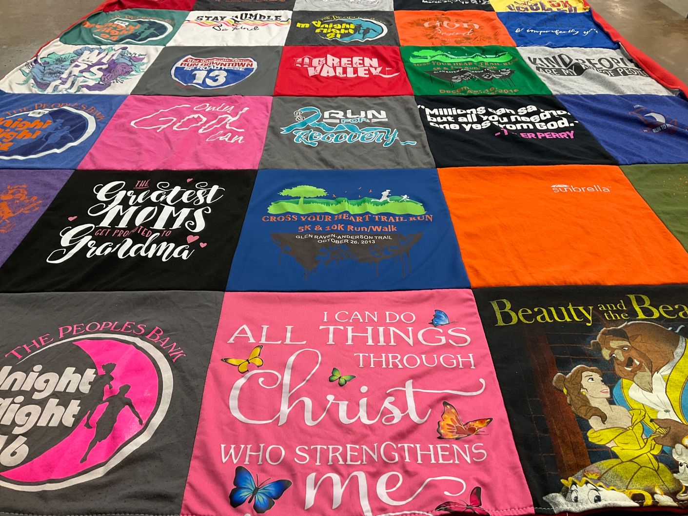 T-shirt quilt with running, community events themes by Virginia from SC