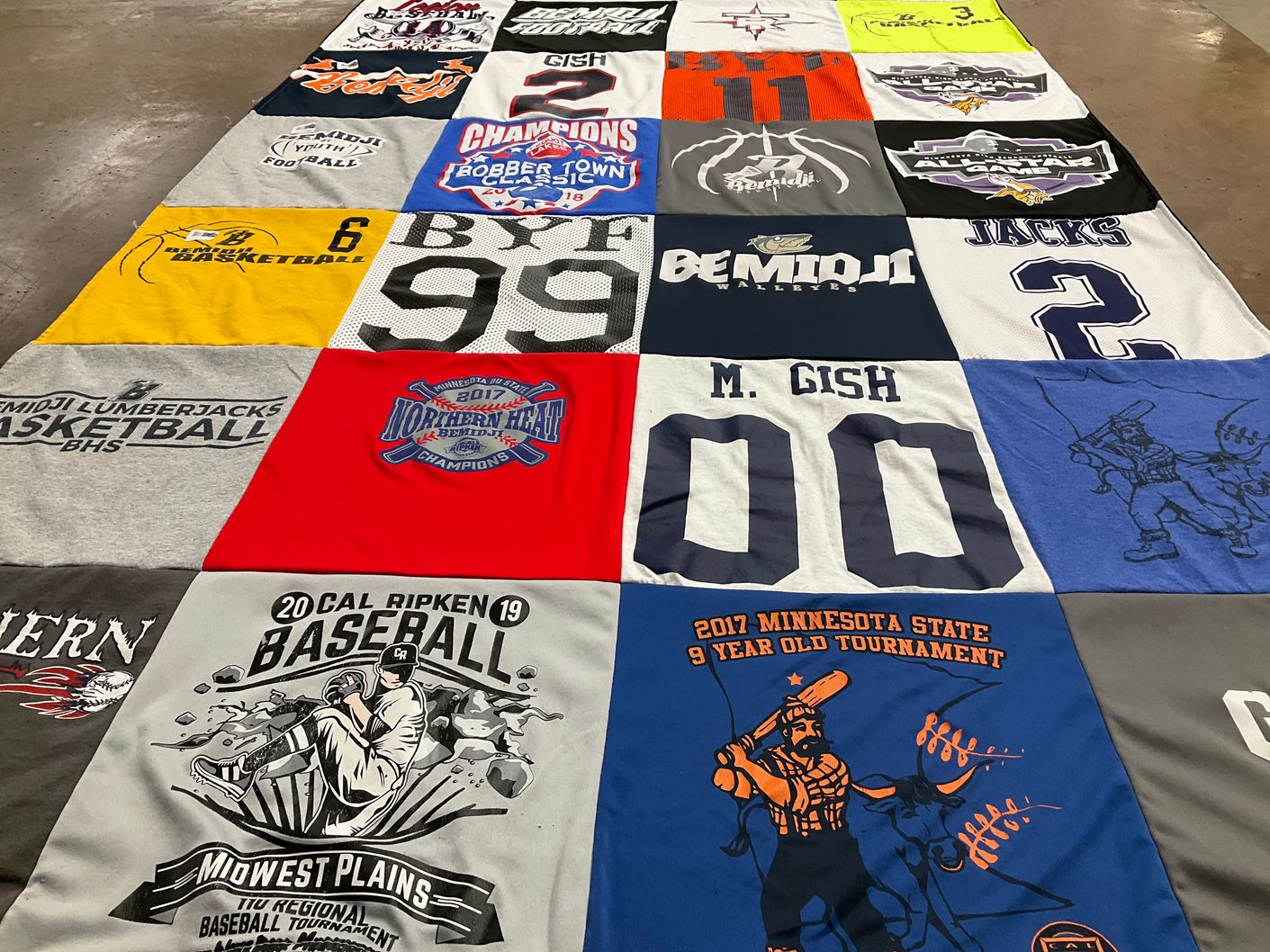 T-shirt quilt featuring bemidji walleyes, lumberjacks by Amarie from MN