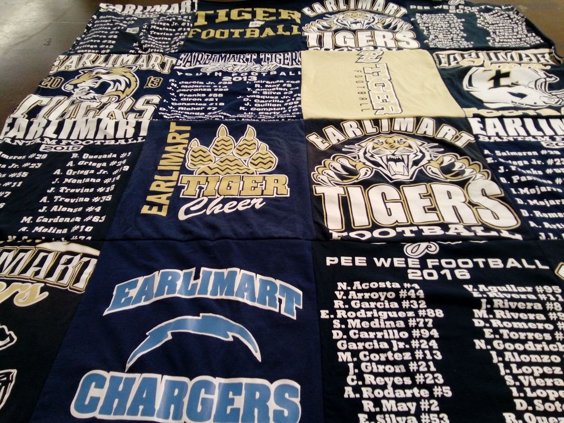 T-shirt quilt featuring earlimart tigers football, earlimart chargers by Monica from CA