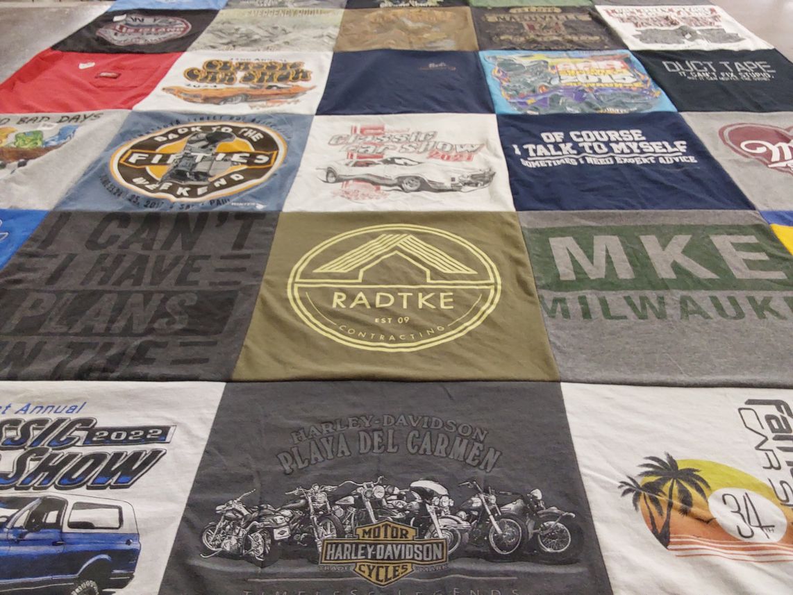 T-shirt quilt with motorcycles, festivals themes by Jean from WI