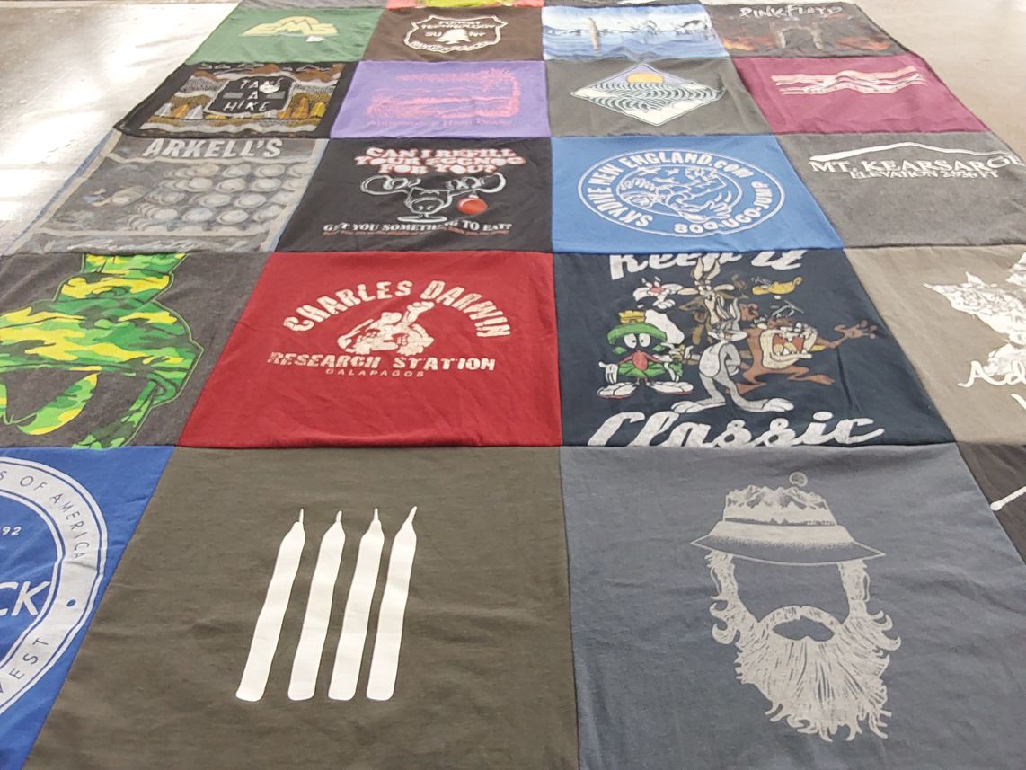 T-shirt quilt with music, science themes by Jeff from NH