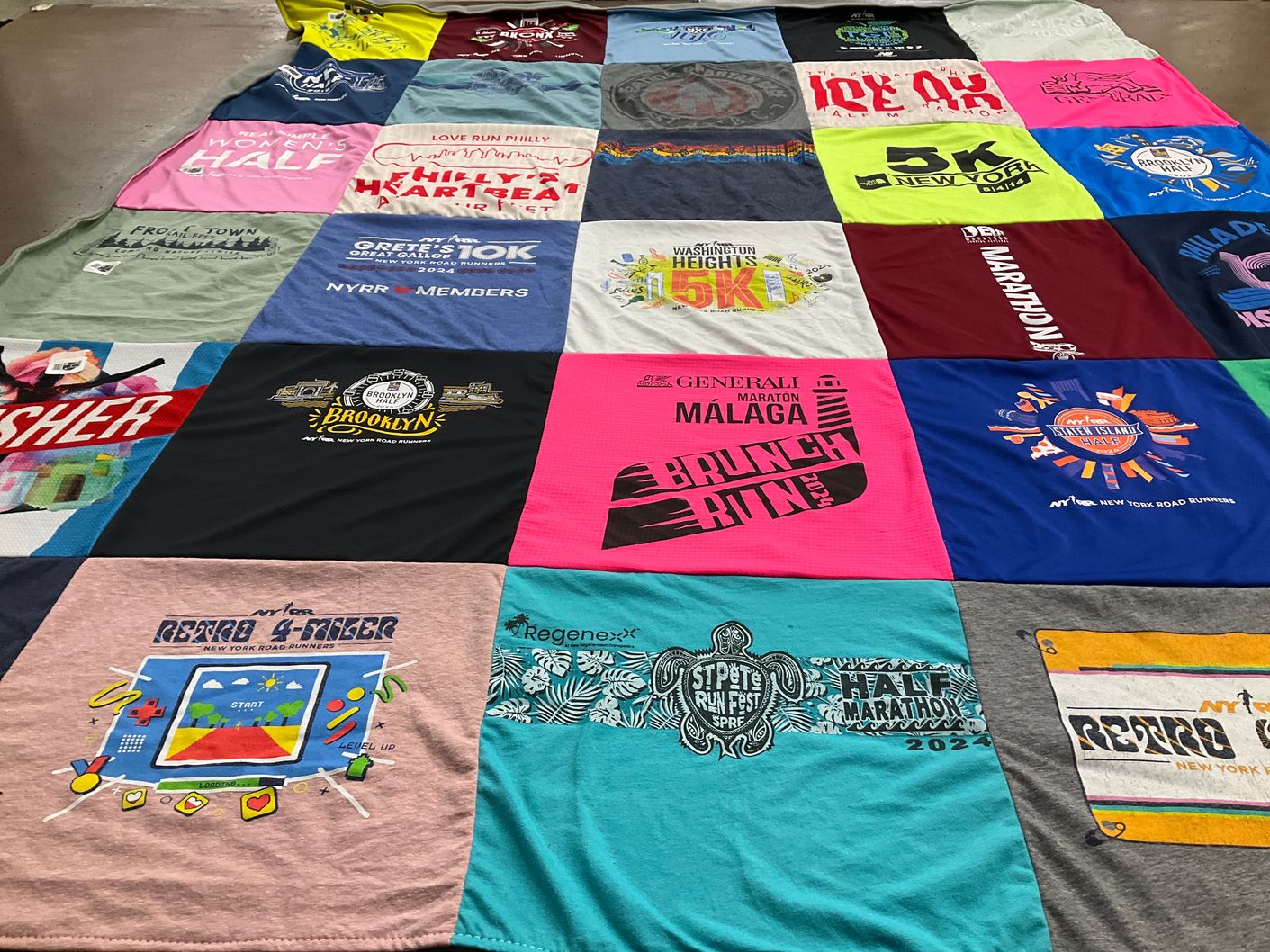 T-shirt quilt with running, marathons themes by Jessica from NY
