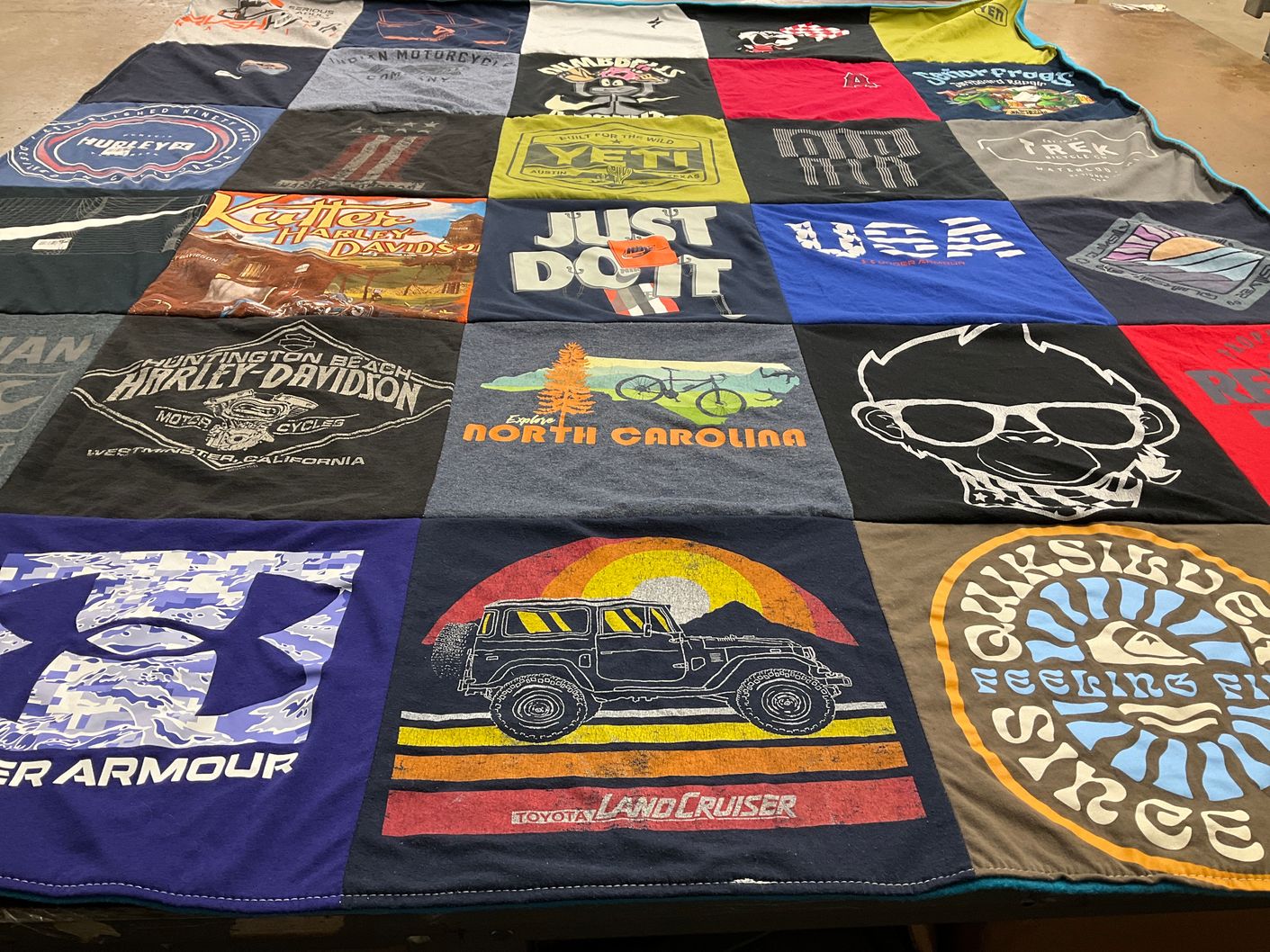 T-shirt quilt with motorcycles, outdoors themes by Amanda from NC