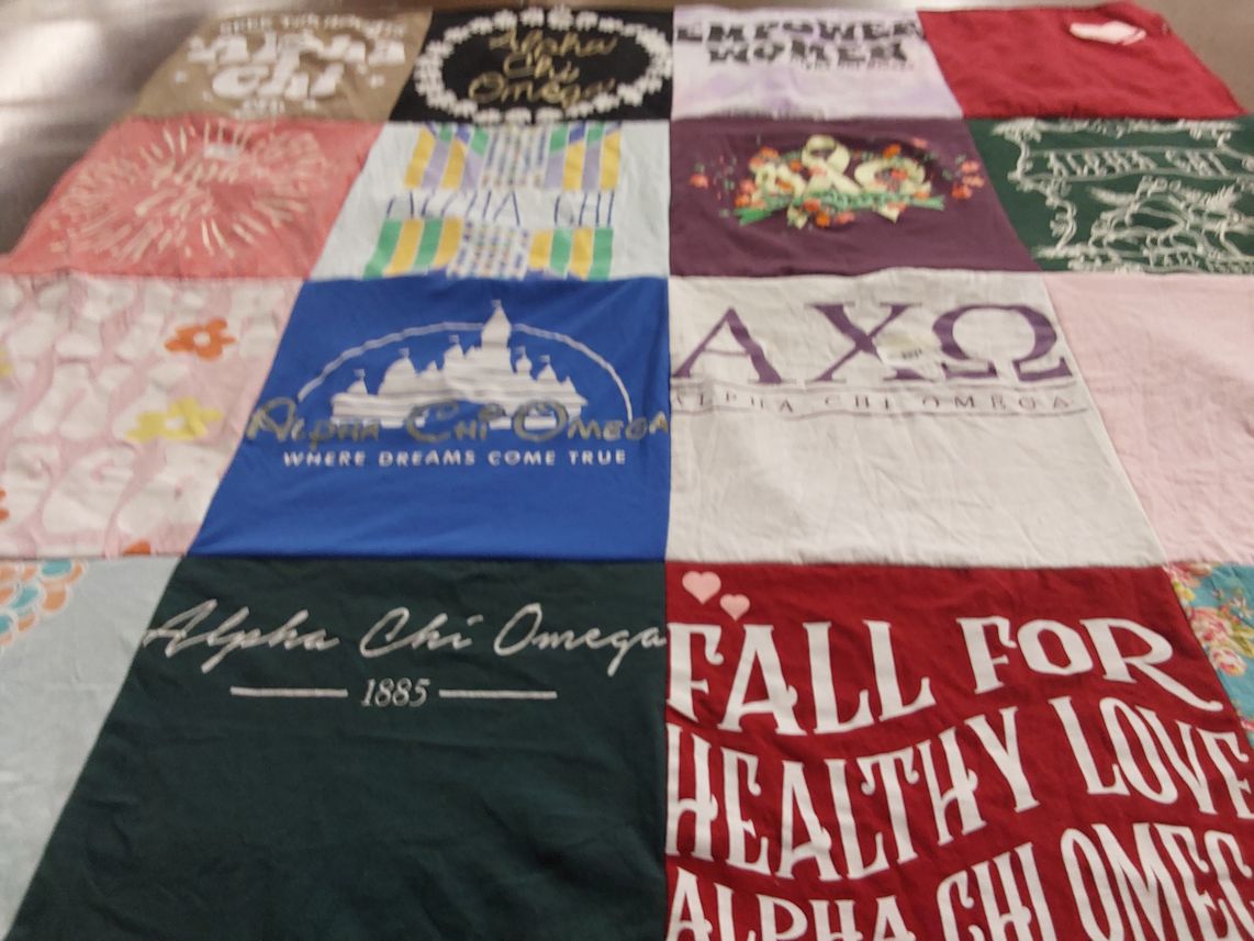 T-shirt quilt with sorority themes by Tessa from VA