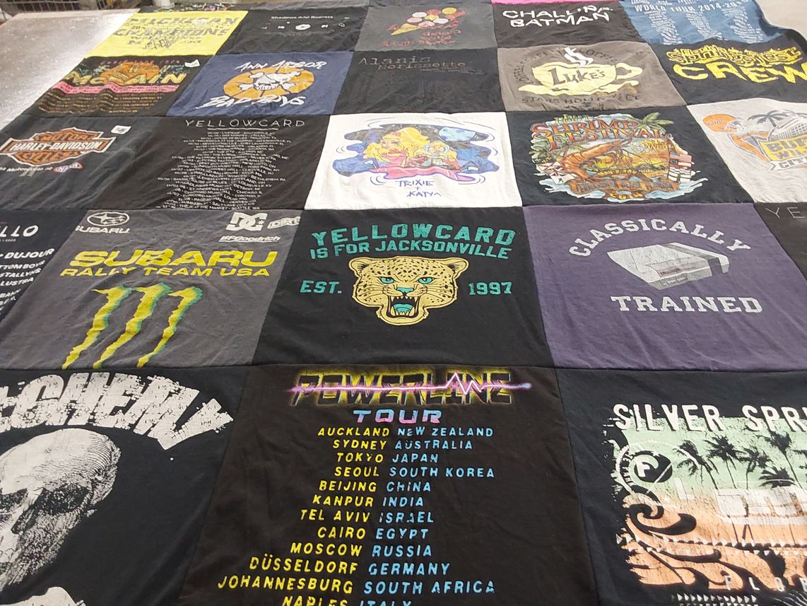 T-shirt quilt with music, cars themes by Melinda from WI