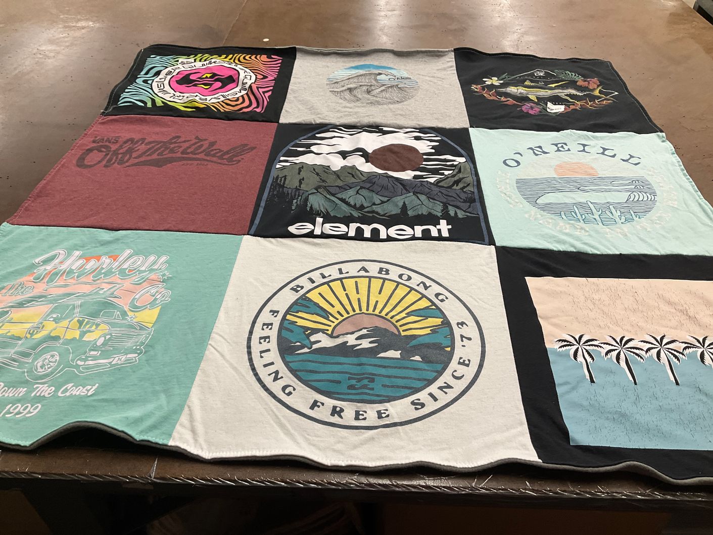 T-shirt quilt with surfing, skateboarding themes by Wendy from TX