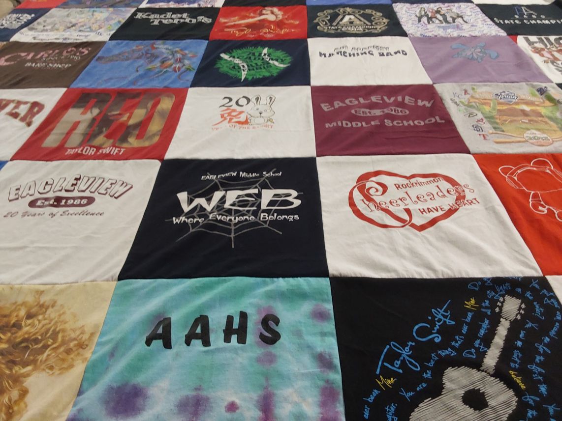 T-shirt quilt from eagleview middle school by Susan from CO