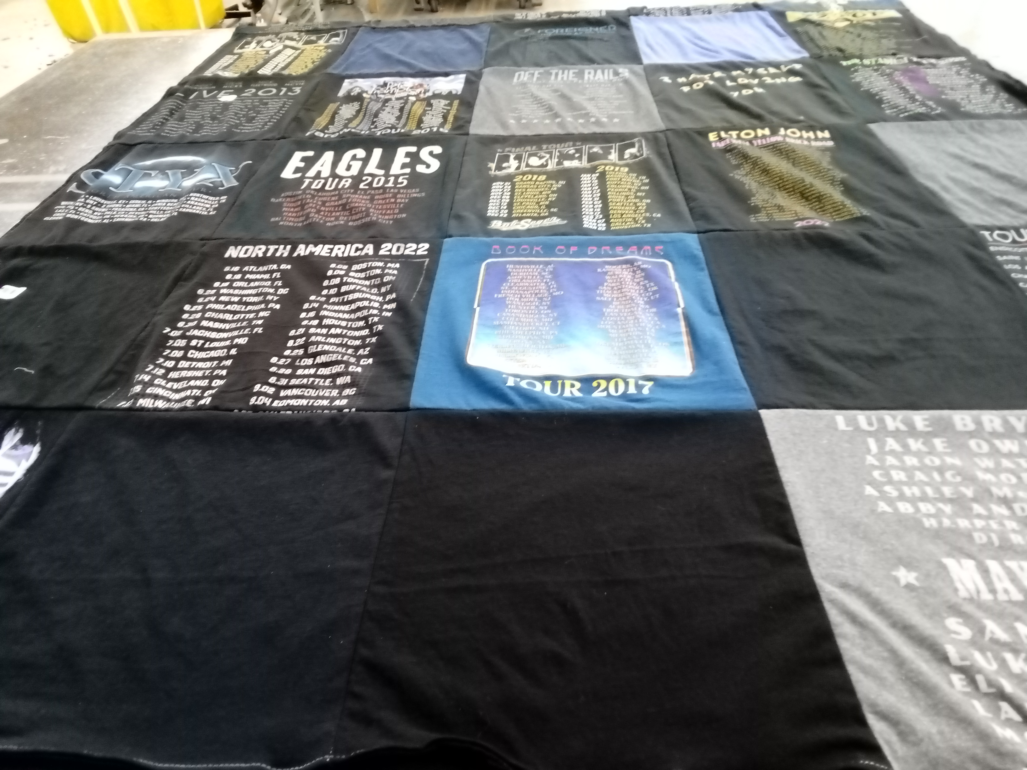 T-shirt quilt with music, rock themes by Michelle from OK