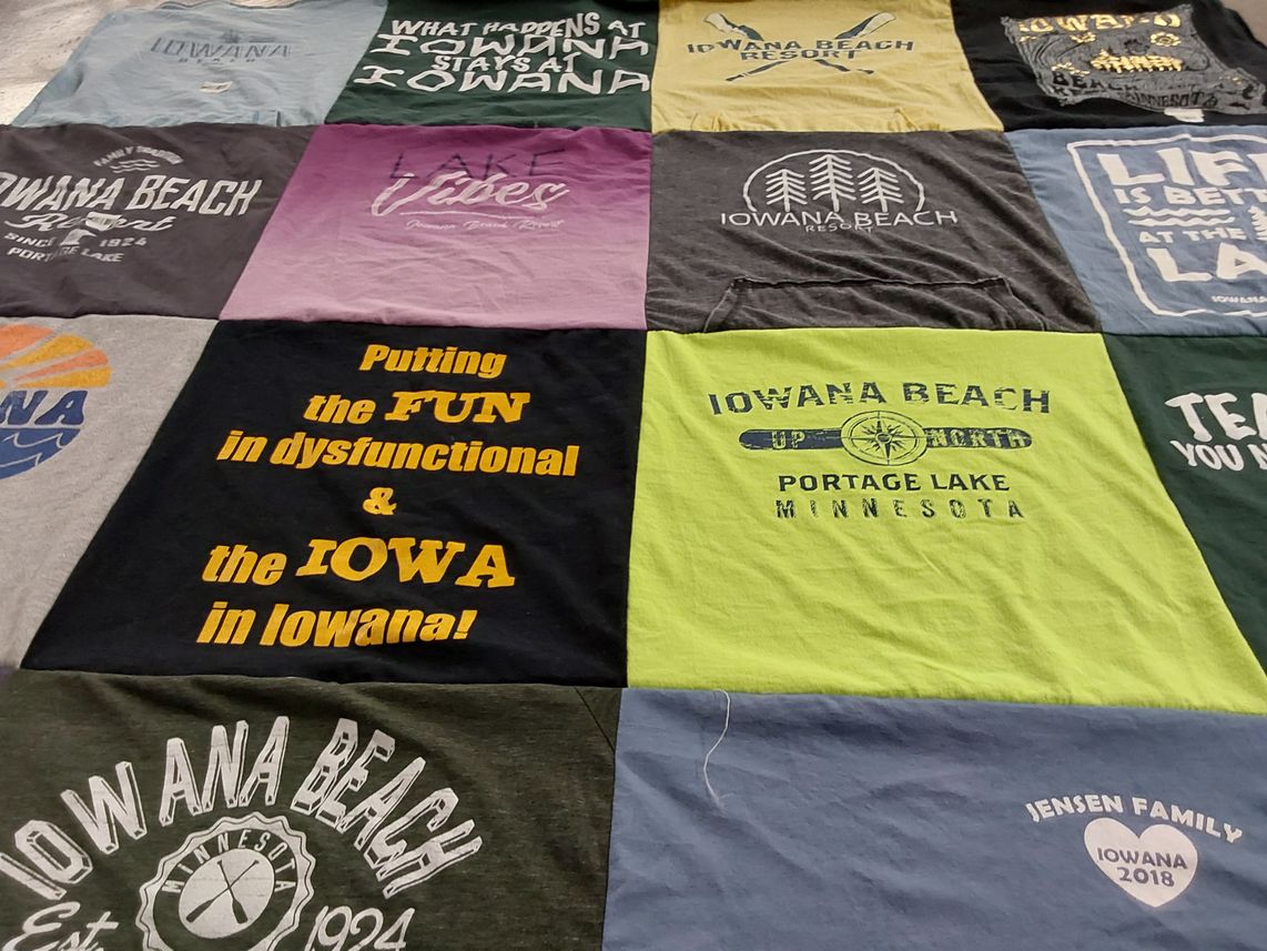 T-shirt quilt with lake activities, recreation themes by Jackie from IA