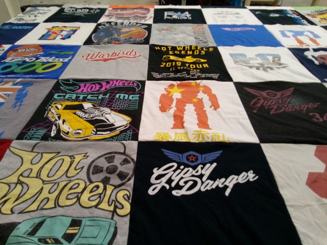 T-shirt quilt with collectibles, cars themes by Michelle from NC