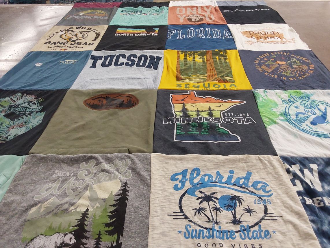 T-shirt quilt with nature, outdoors themes by Zarya from FL