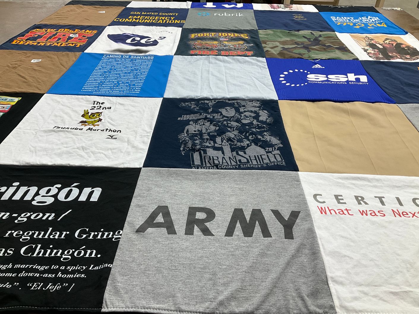T-shirt quilt with emergency services, events themes by Albert from CA