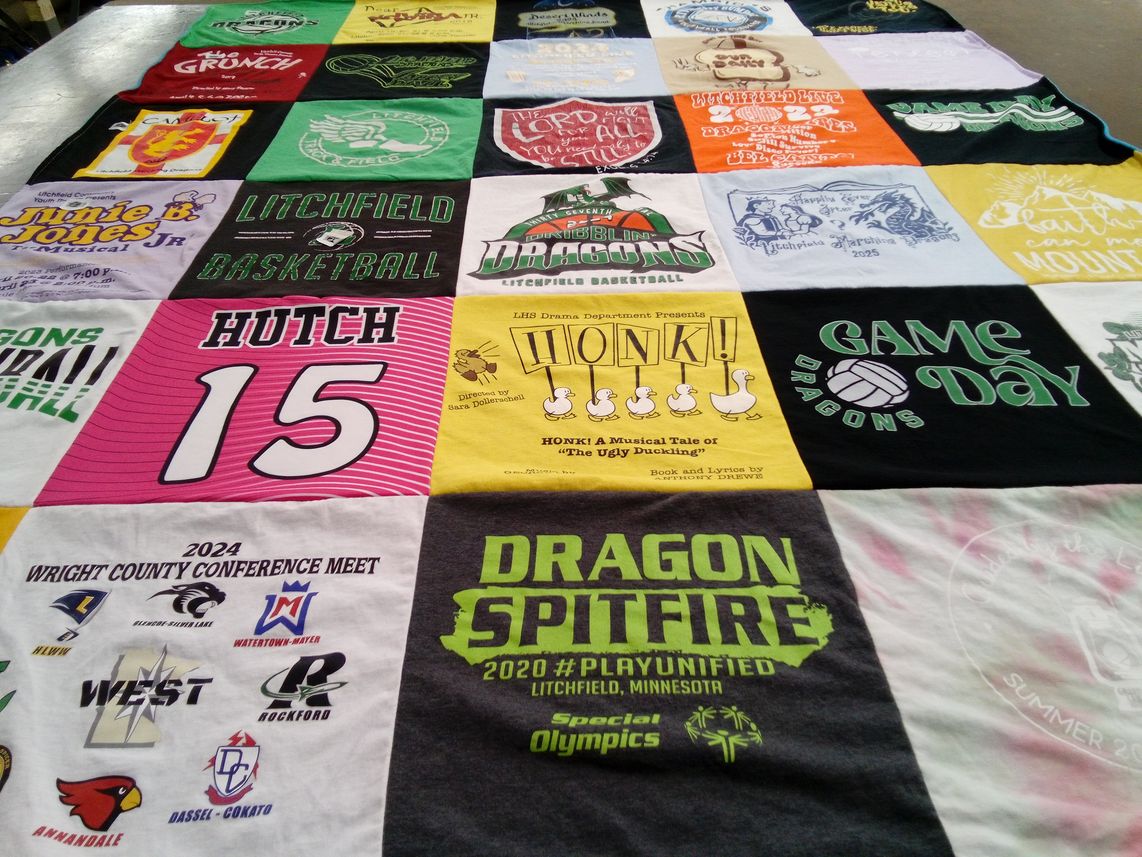 T-shirt quilt featuring hutchinson high school, litchfield high school by Heather from MN