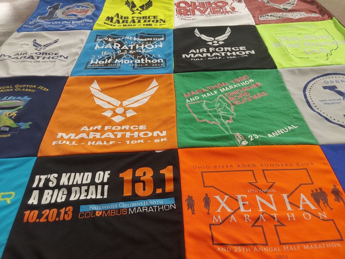 T-shirt quilt with running, marathons themes by David from GA