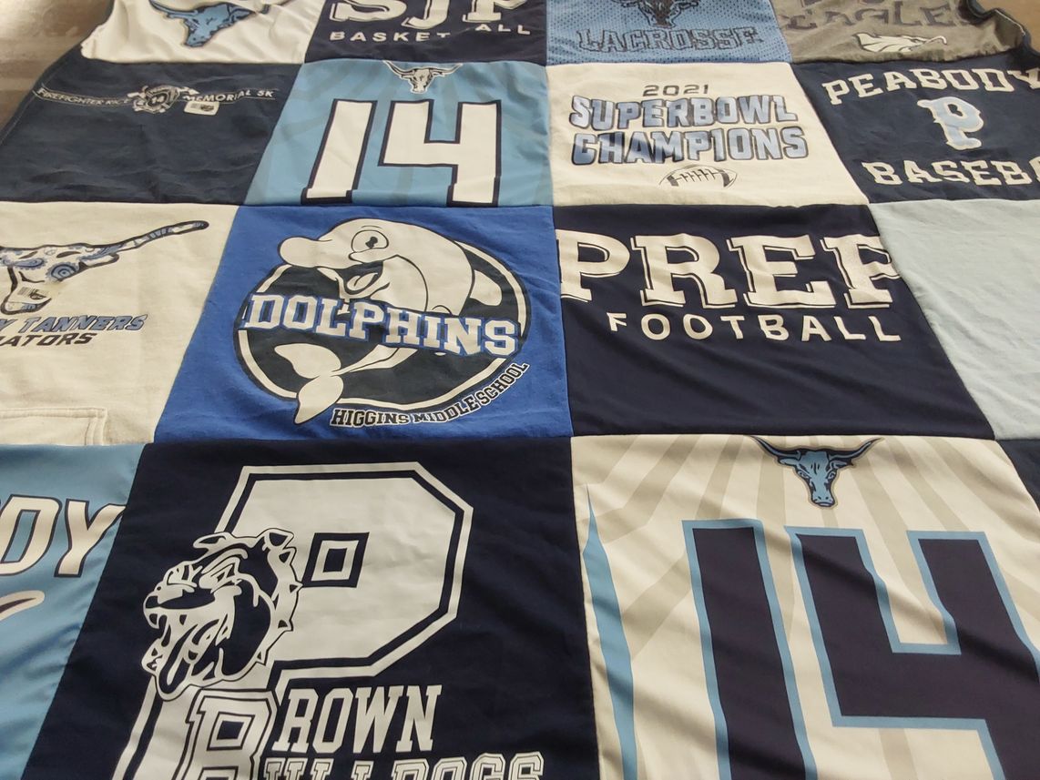T-shirt quilt featuring brown bulldogs, sjh basketball by Courtney from MA