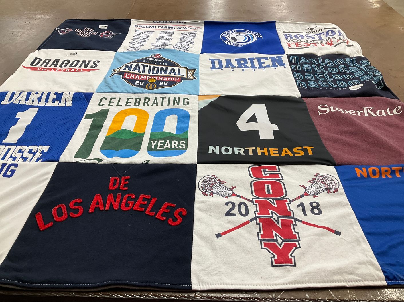 T-shirt quilt featuring darien lacrosse, dragons volleyball by Nicole from CT