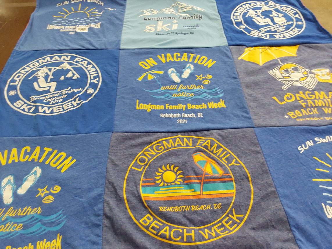 T-shirt quilt with family vacations, beach trips themes by Robb from MD