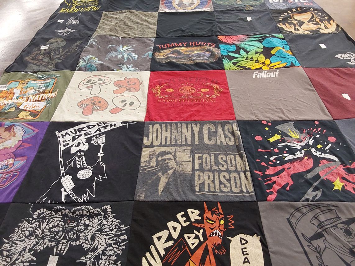 T-shirt quilt with music, horror themes by Bethany from VA