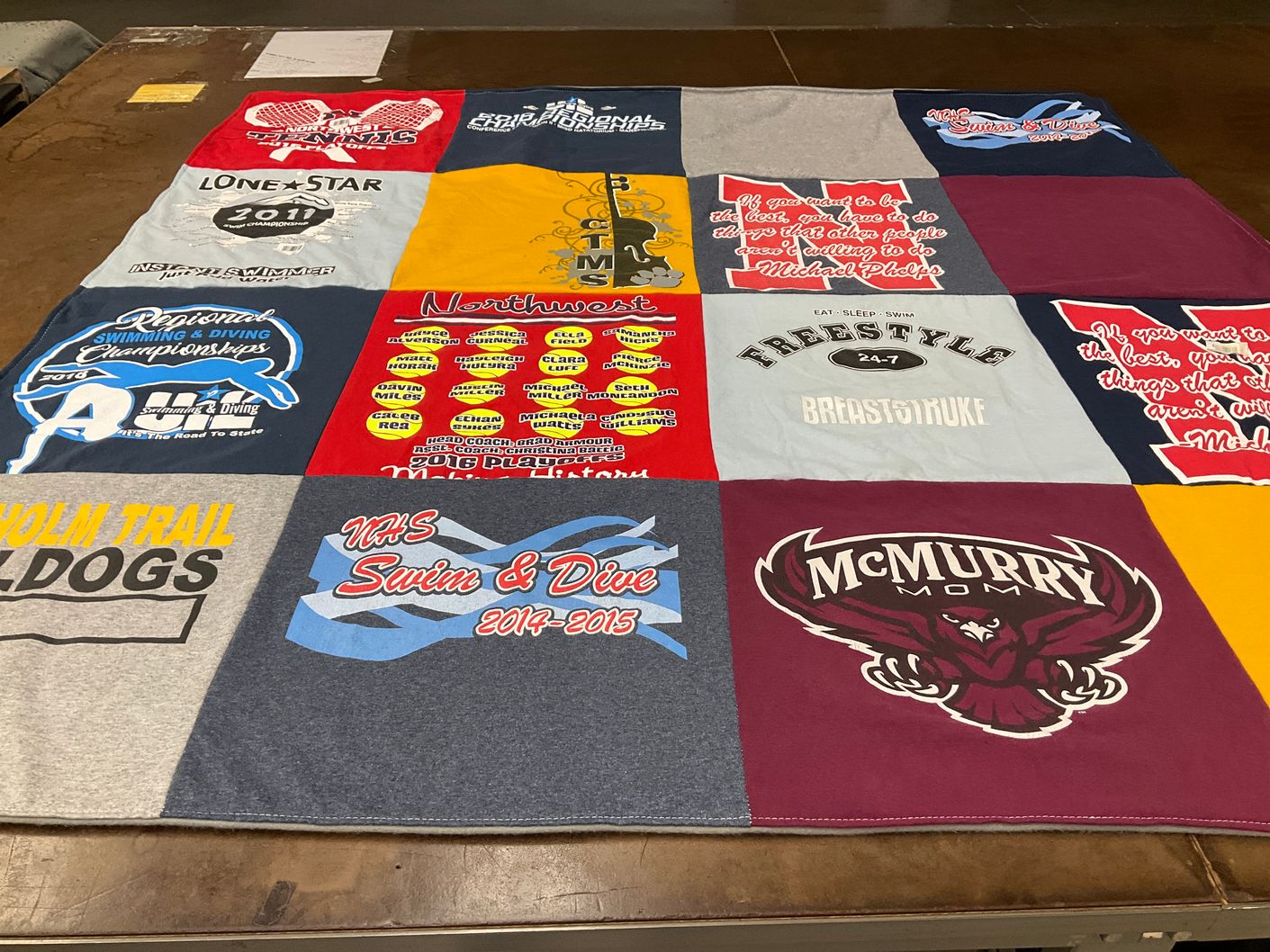 T-shirt quilt featuring holm trail bulldogs, northwest high school swim and dive by Jullie from TX