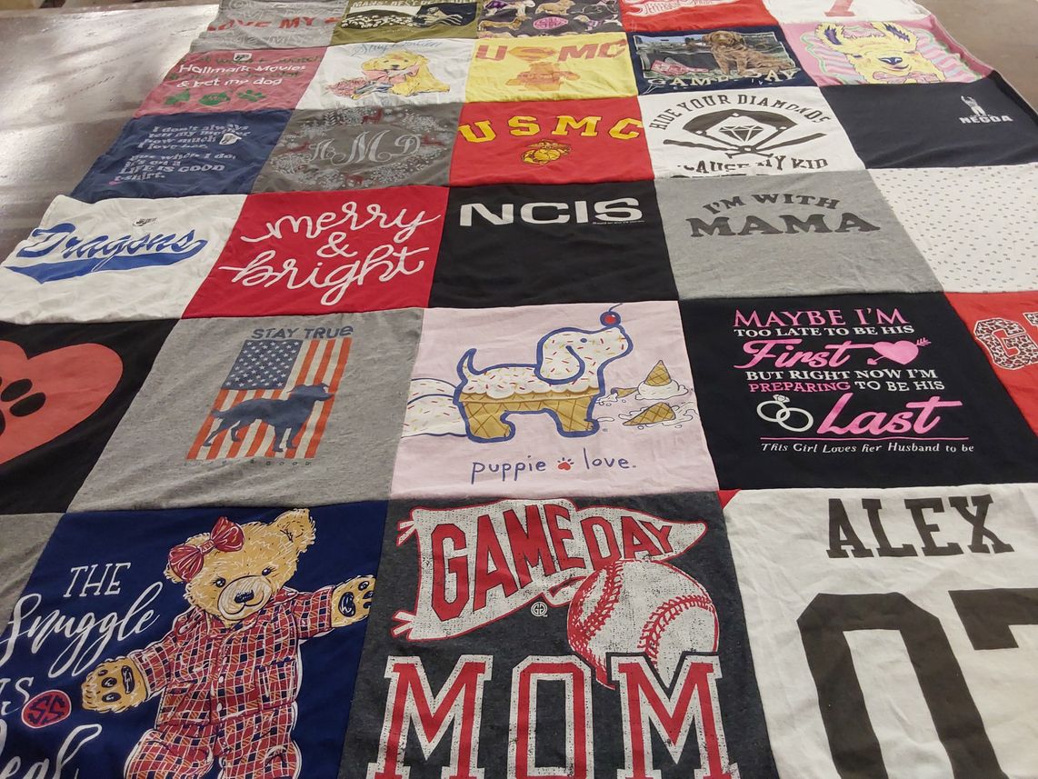 T-shirt quilt with pets, family themes by Ashley from GA