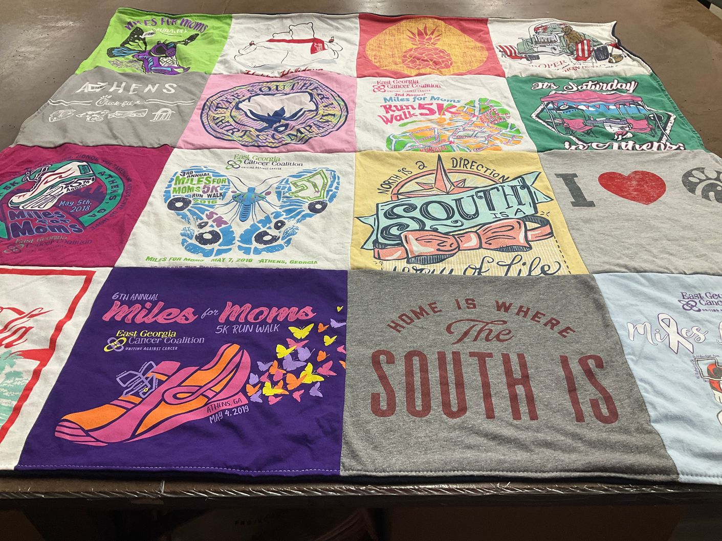 T-shirt quilt with running, charity events themes by Ashley from GA
