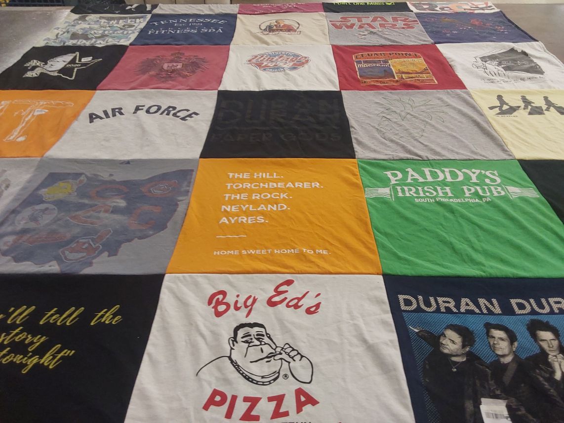 T-shirt quilt with sports, restaurants themes by Melissa from TN