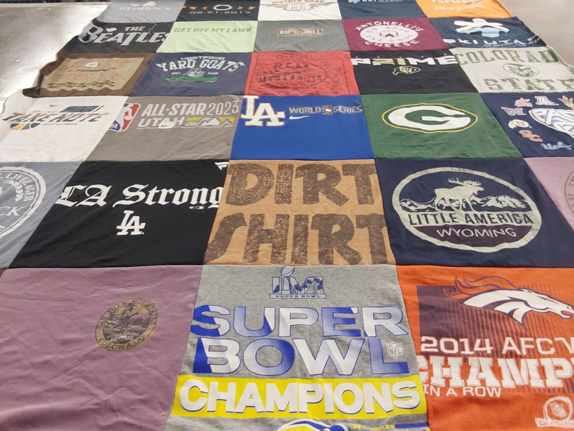 T-shirt quilt featuring los angeles dodgers, denver broncos by Keith from UT