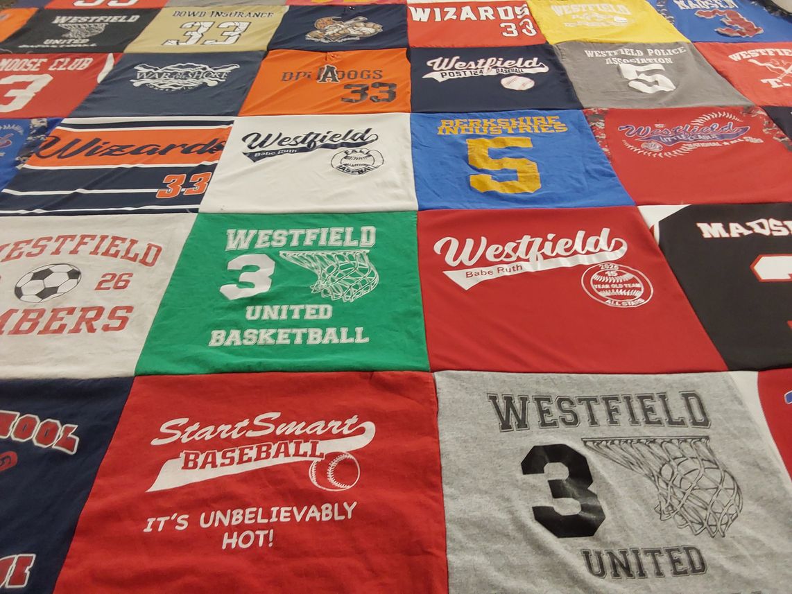 T-shirt quilt featuring westfield bombers, westfield wizards by Jill from MA
