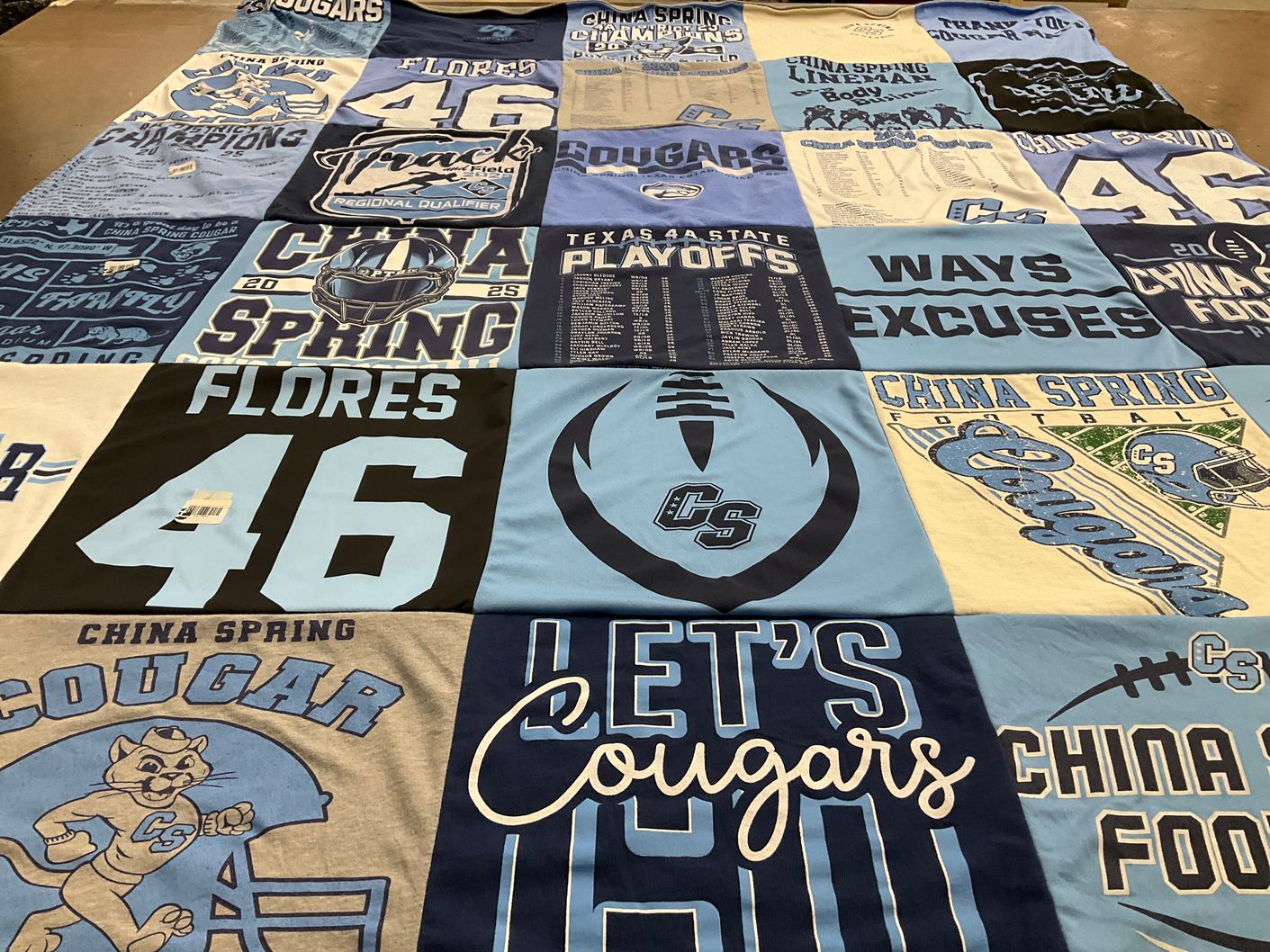 T-shirt quilt featuring china spring cougars by Richard from TX