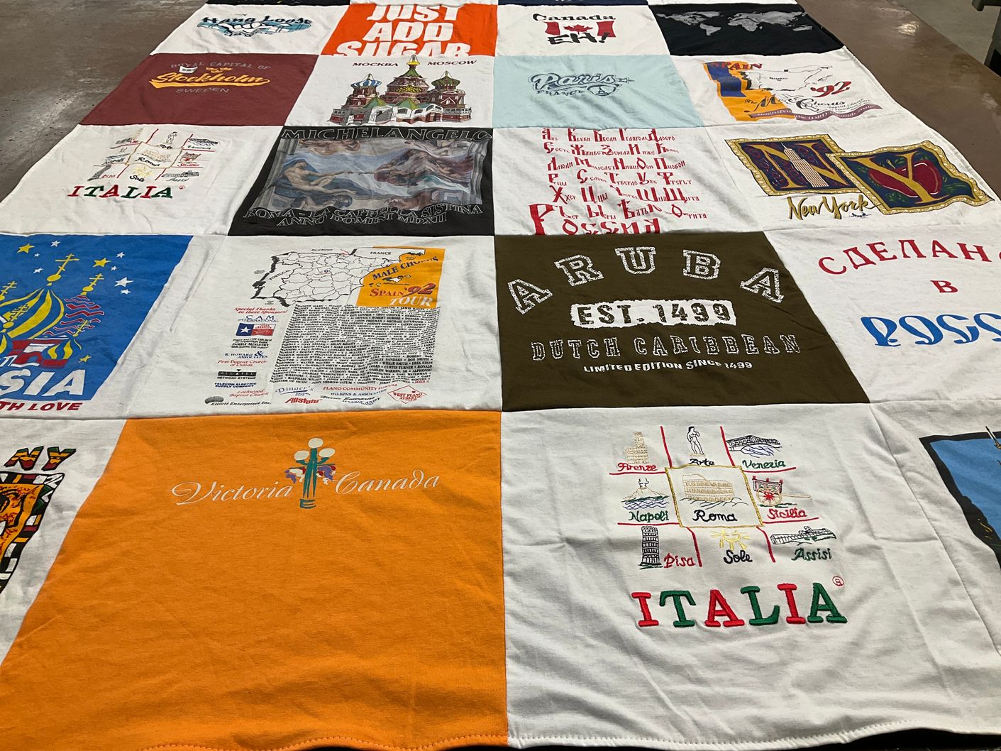 T-shirt quilt with travel, tourism themes by Rodney from TX