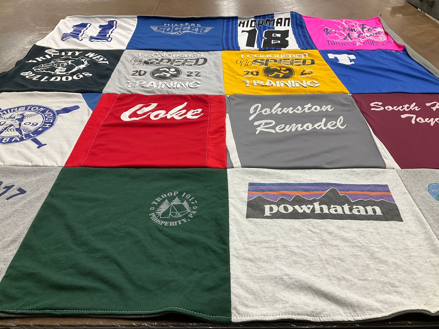 T-shirt quilt featuring trinity high school bulldogs, hillers soccer by Heather from PA