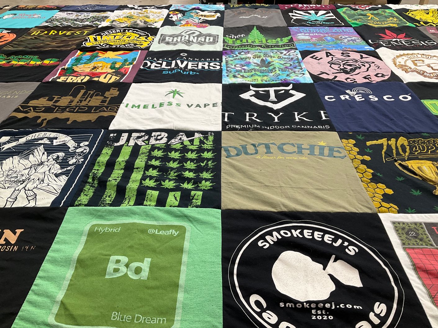 T-shirt quilt with cannabis, vaping themes by Todd from AZ