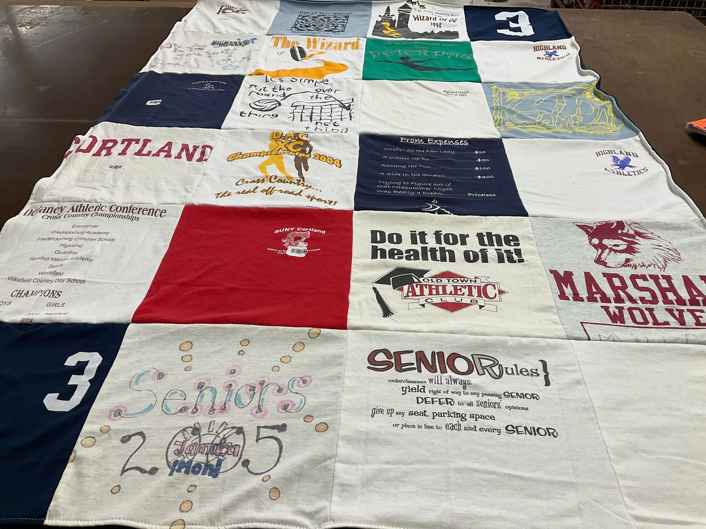 T-shirt quilt featuring highland athletics, marshalls by Melanie from IL